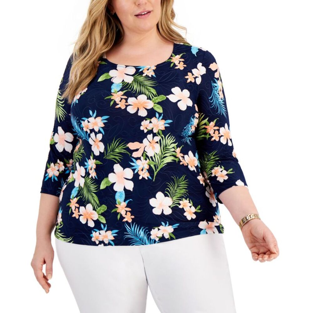 JM Collection Plus Size Floral Jacquard Top
